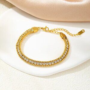 18K Gold Plated Crystal Chain Bracelet – Waterproof & Tarnish Proof